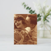 ヴィンテージスポーツテニス、結婚式の日付を保存 案内ポストカード (スタンド正面)