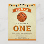ヴィンテージスポーツバスケットボール第1期パーティー インビテーションポストカード (正面)