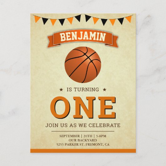 ヴィンテージスポーツバスケットボール第1期パーティー インビテーションポストカード (正面)