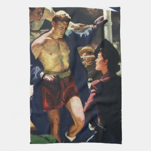 ヴィンテージスポーツボクシングボクサー離れ・ザ・リングや輪 キッチンタオル (縦)