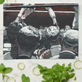 ヴィンテージスポーツボクシング、ボクサーがリングや輪で戦う キッチンタオル (折り畳み)