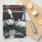 ヴィンテージスポーツボクシング、ボクサーがリングや輪で戦う キッチンタオル (四つ折り)