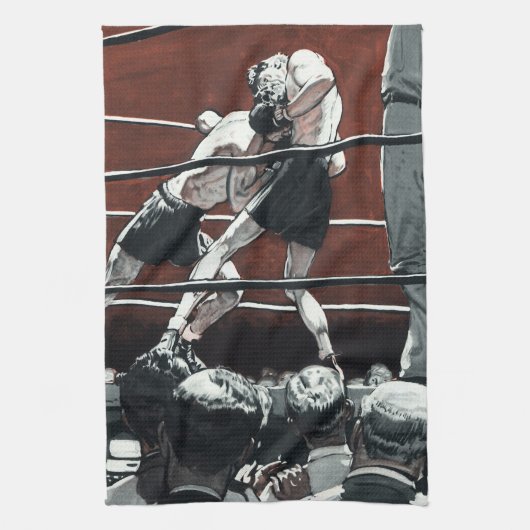 ヴィンテージスポーツボクシング、ボクサーがリングや輪で戦う キッチンタオル (縦)