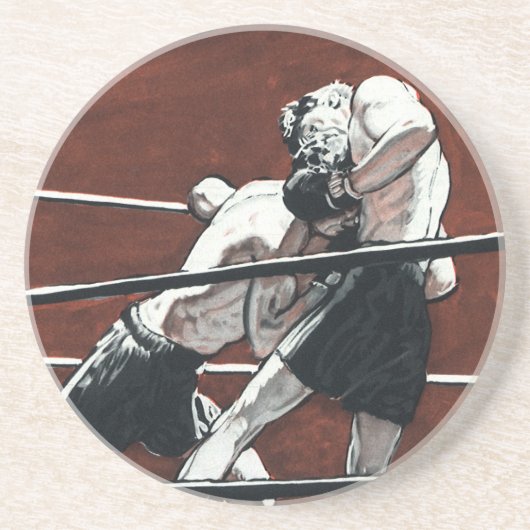 ヴィンテージスポーツボクシング、ボクサーがリングや輪で戦う コースター (正面)