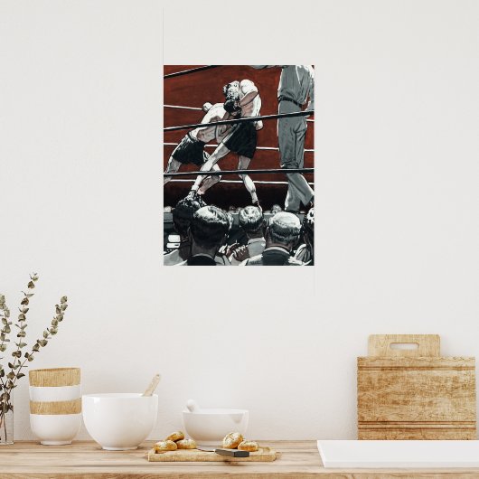 ヴィンテージスポーツボクシング、ボクサーがリングや輪で戦う ポスター (キッチン)