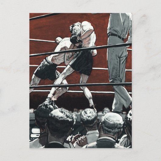 ヴィンテージスポーツボクシング、ボクサーがリングや輪で戦う ポストカード (正面)