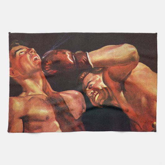 ヴィンテージスポーツボクシング、ボクサーのパンチ戦 キッチンタオル (横)
