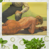 ヴィンテージスポーツボクシング、ボクサーノックアウト付きレフェリー キッチンタオル (折り畳み)