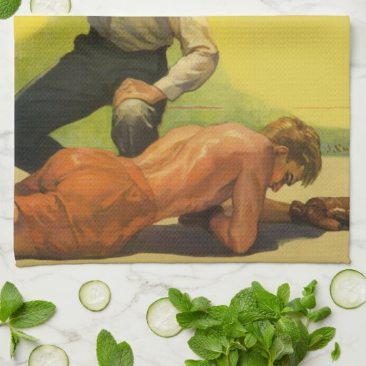 ヴィンテージスポーツボクシング、ボクサーノックアウト付きレフェリー キッチンタオル (折り畳み)