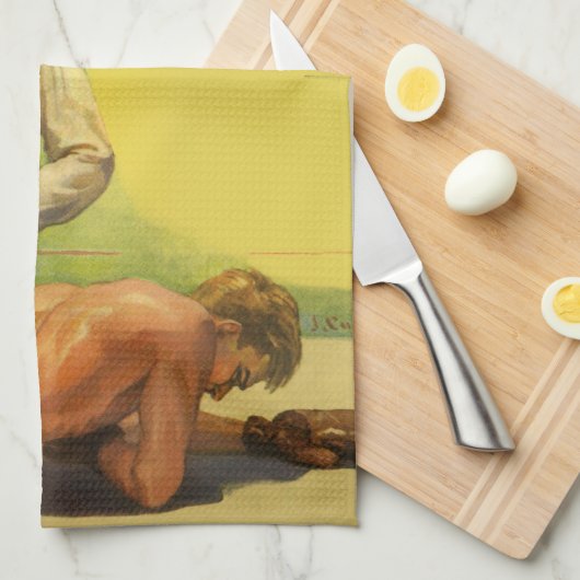 ヴィンテージスポーツボクシング、ボクサーノックアウト付きレフェリー キッチンタオル (四つ折り)