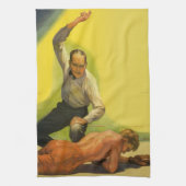 ヴィンテージスポーツボクシング、ボクサーノックアウト付きレフェリー キッチンタオル (縦)