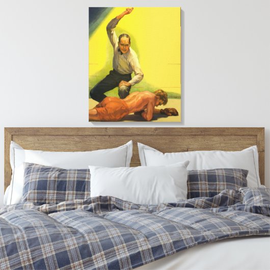 ヴィンテージスポーツボクシング、ボクサーノックアウト付きレフェリー キャンバスプリント (インサイチュ (寝室))