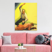 ヴィンテージスポーツボクシング、ボクサーノックアウト付きレフェリー キャンバスプリント (インサイチュ (リビング))