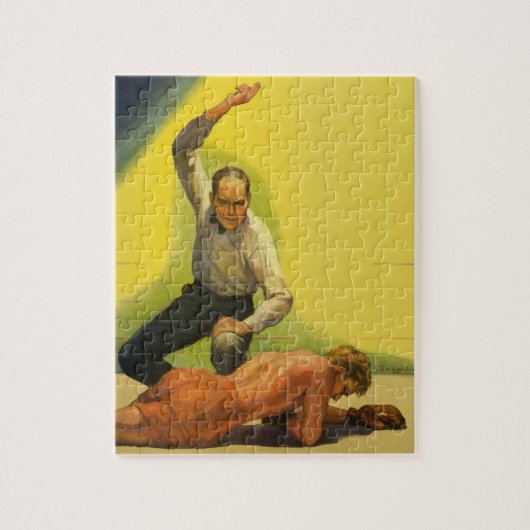 ヴィンテージスポーツボクシング、ボクサーノックアウト付きレフェリー ジグソーパズル (縦)