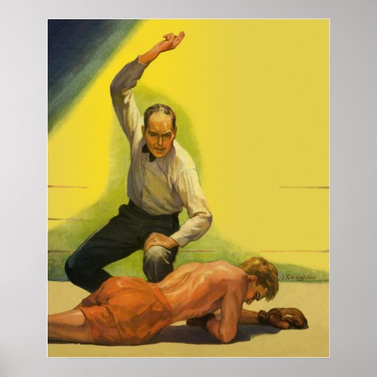 ヴィンテージスポーツボクシング、ボクサーノックアウト付きレフェリー ポスター (正面)