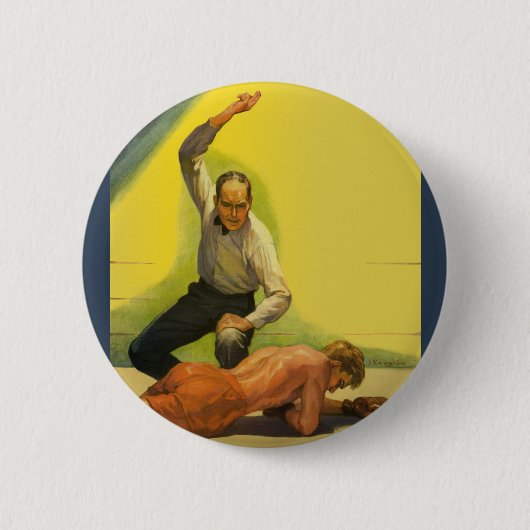 ヴィンテージスポーツボクシング、ボクサーノックアウト付きレフェリー 缶バッジ (正面)