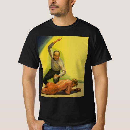 ヴィンテージスポーツボクシング、ボクサーノックアウト付きレフェリー Tシャツ (正面)