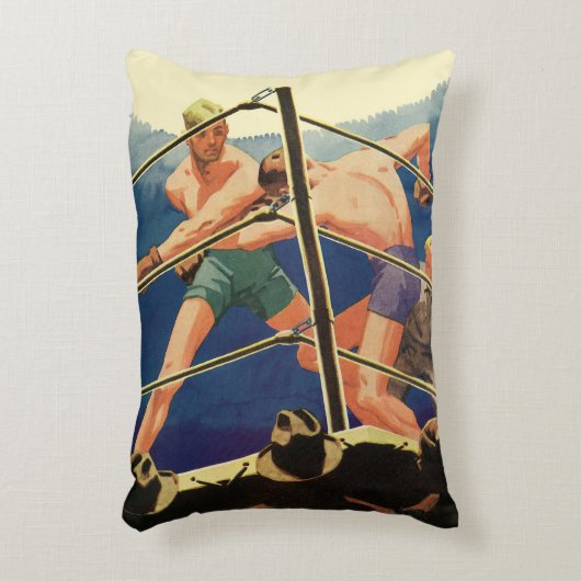 ヴィンテージスポーツボクシング、試合中のボクサー アクセントクッション (正面(垂直))