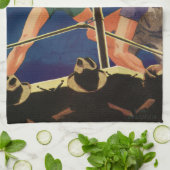 ヴィンテージスポーツボクシング、試合中のボクサー キッチンタオル (折り畳み)