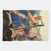 ヴィンテージスポーツボクシング、試合中のボクサー キッチンタオル (横)