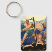 ヴィンテージスポーツボクシング、試合中のボクサー キーホルダー (正面)