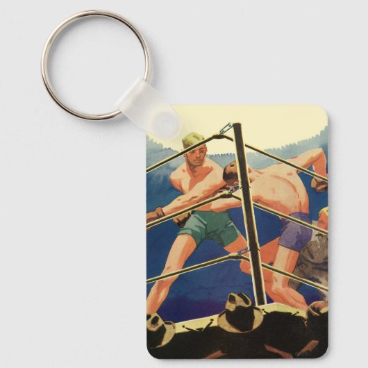 ヴィンテージスポーツボクシング、試合中のボクサー キーホルダー (正面)