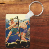 ヴィンテージスポーツボクシング、試合中のボクサー キーホルダー (裏面)