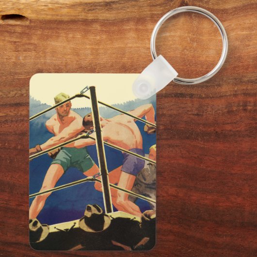 ヴィンテージスポーツボクシング、試合中のボクサー キーホルダー (裏面)