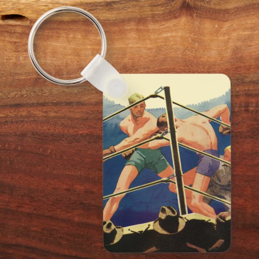 ヴィンテージスポーツボクシング、試合中のボクサー キーホルダー (正面)
