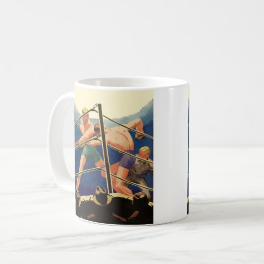 ヴィンテージスポーツボクシング、試合中のボクサー コーヒーマグカップ (正面左)