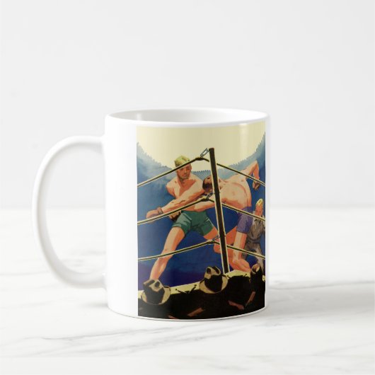 ヴィンテージスポーツボクシング、試合中のボクサー コーヒーマグカップ (左)