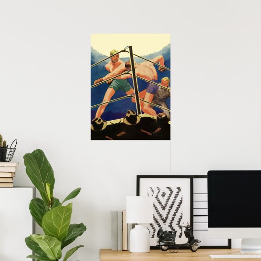 ヴィンテージスポーツボクシング、試合中のボクサー ポスター (ホームオフィス)