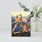 ヴィンテージスポーツボクシング、試合中のボクサー ポストカード (スタンド正面)