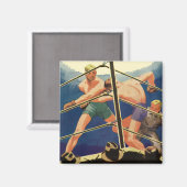 ヴィンテージスポーツボクシング、試合中のボクサー マグネット (正面/裏面)