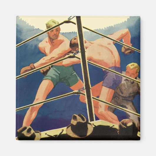 ヴィンテージスポーツボクシング、試合中のボクサー マグネット (正面)