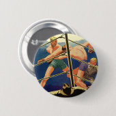 ヴィンテージスポーツボクシング、試合中のボクサー 缶バッジ (正面&裏面)