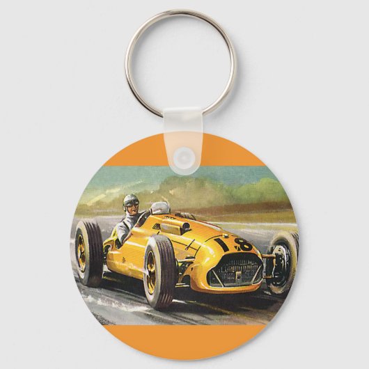 ヴィンテージスポーツレーシングイエローレースカーレーサー キーホルダー (正面)