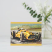 ヴィンテージスポーツレーシングイエローレースカーレーサー ポストカード (スタンド正面)