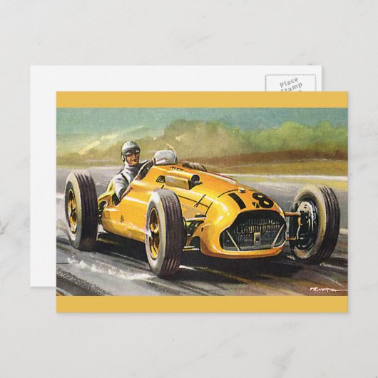 ヴィンテージスポーツレーシングイエローレースカーレーサー ポストカード (正面/裏面)