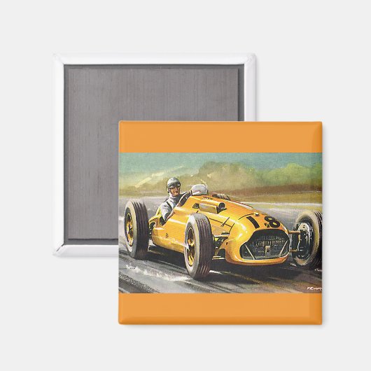 ヴィンテージスポーツレーシングイエローレースカーレーサー マグネット (正面/裏面)