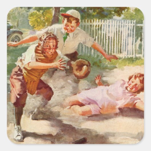 ヴィンテージスポーツ子ど遊ここも野球 スクエアシール (正面)