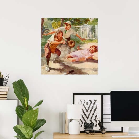 ヴィンテージスポーツ子ど遊ここも野球 ポスター (ホームオフィス)