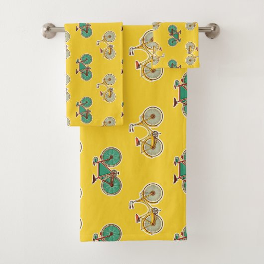 ヴィンテージスポーツ自転車。レトロの黄色い模様 バスタオルセット (インサイチュ)