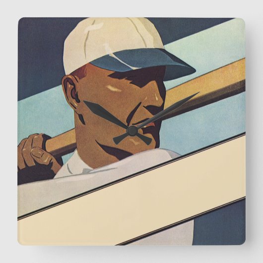 ヴィンテージスポーツ野球バッター、様式芸術 スクエア壁時計 (正面)