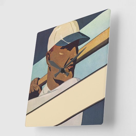 ヴィンテージスポーツ野球バッター、様式芸術 スクエア壁時計 (傾斜)