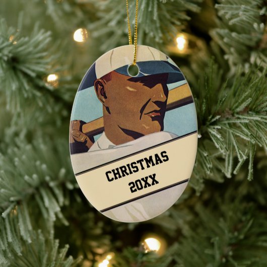 ヴィンテージスポーツ野球バッター、様式芸術 セラミックオーナメント (ツリー)