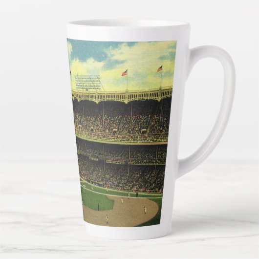 ヴィンテージスポーツ野球場と群衆 カフェラテマグ (右)
