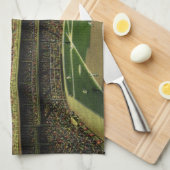 ヴィンテージスポーツ野球場と群衆 キッチンタオル (四つ折り)