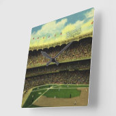ヴィンテージスポーツ野球場と群衆 スクエア壁時計 (傾斜)