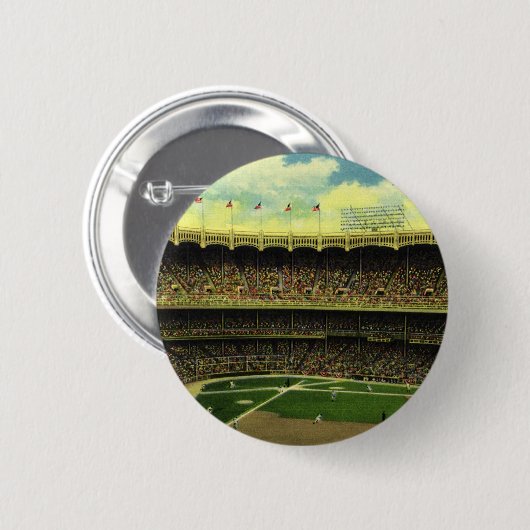 ヴィンテージスポーツ野球場と群衆 缶バッジ (正面&裏面)